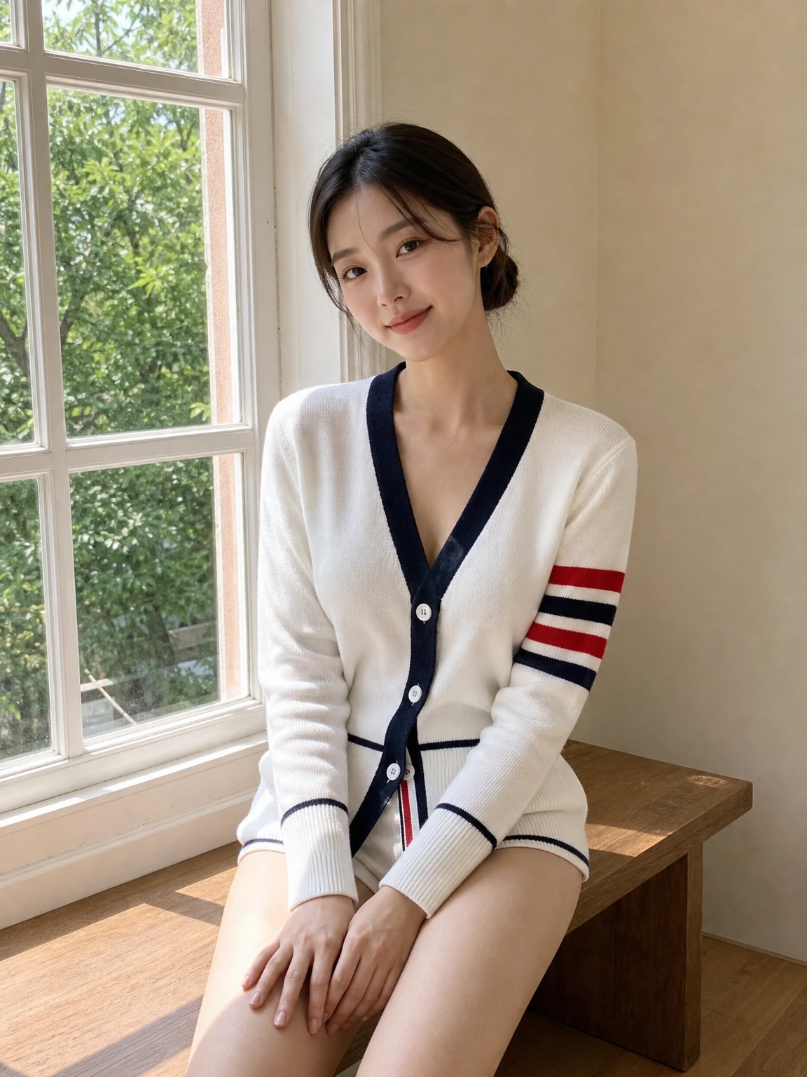 4선 배색이 돋보이는 가디건