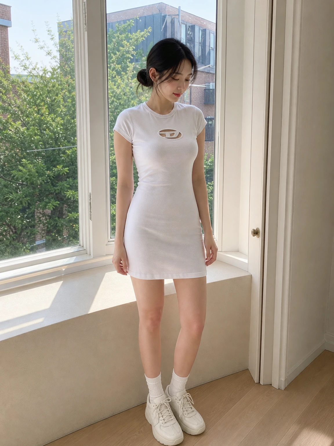로고 컷아웃이 돋보이는 원피스