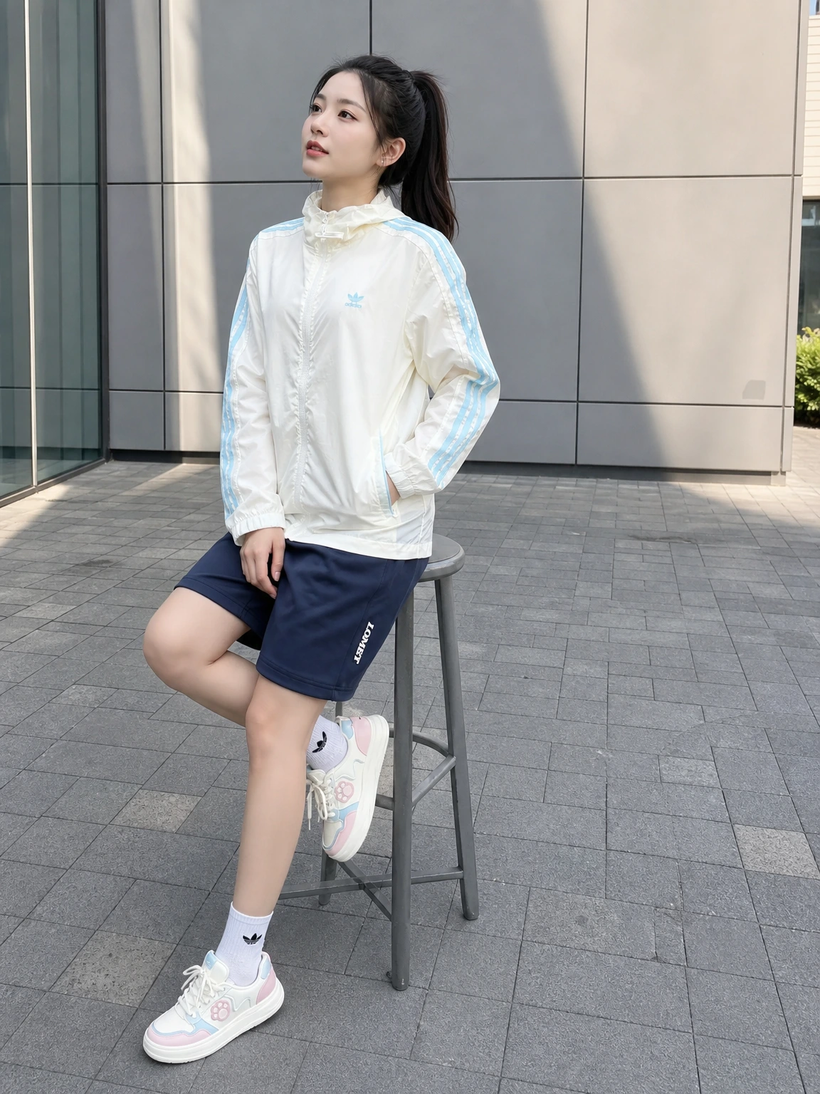 귀여운 컬러 배색의 바람막이