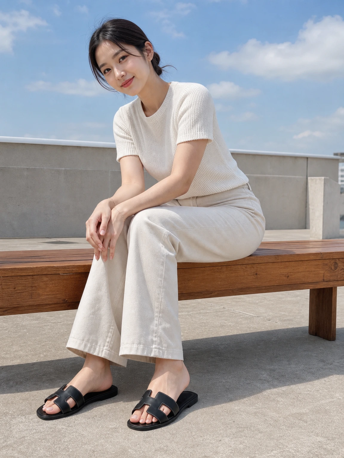 H 컷아웃이 돋보이는 샌들