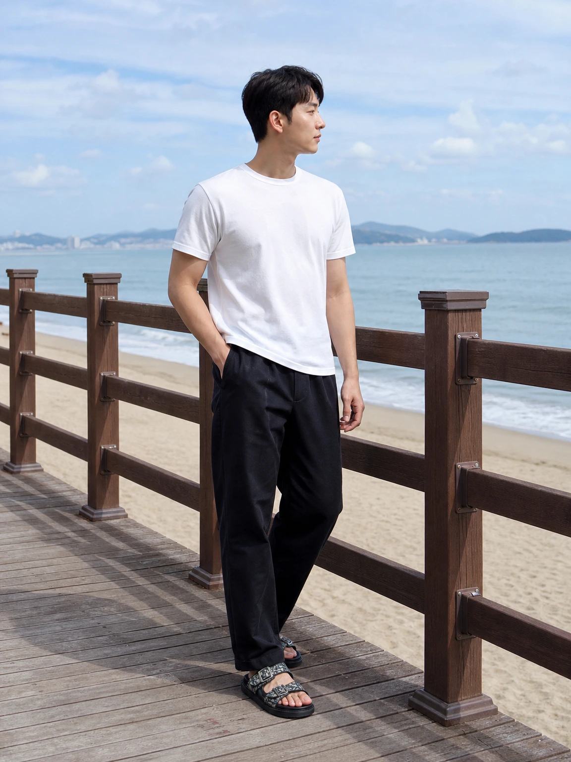 로고 패턴이 돋보이는 샌들