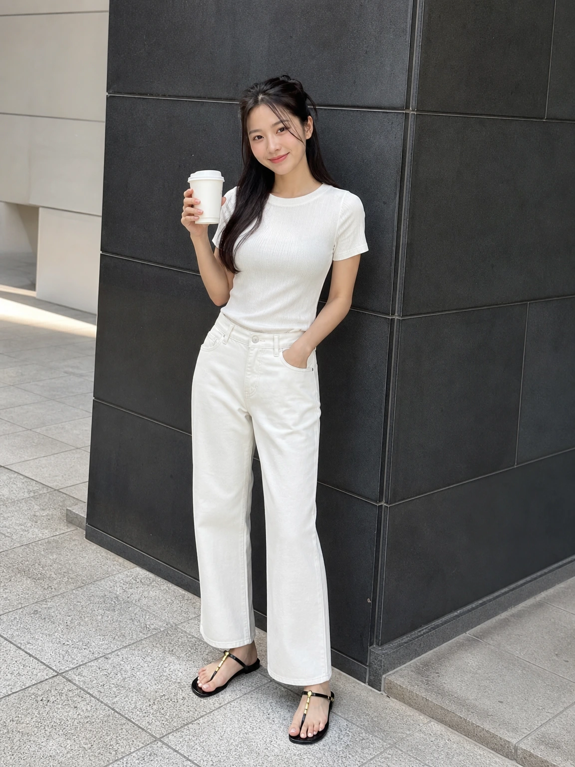 골드 로고가 빛나는 샌들
