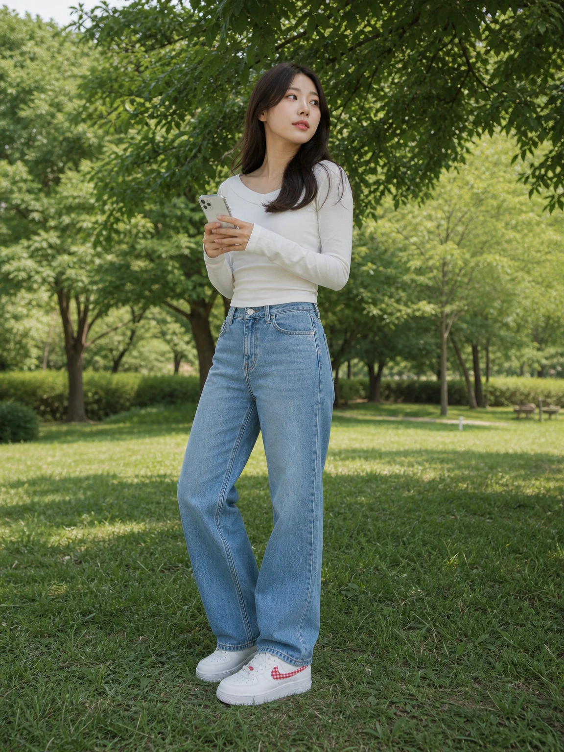 깅엄 체크로 포인트 준 스니커즈