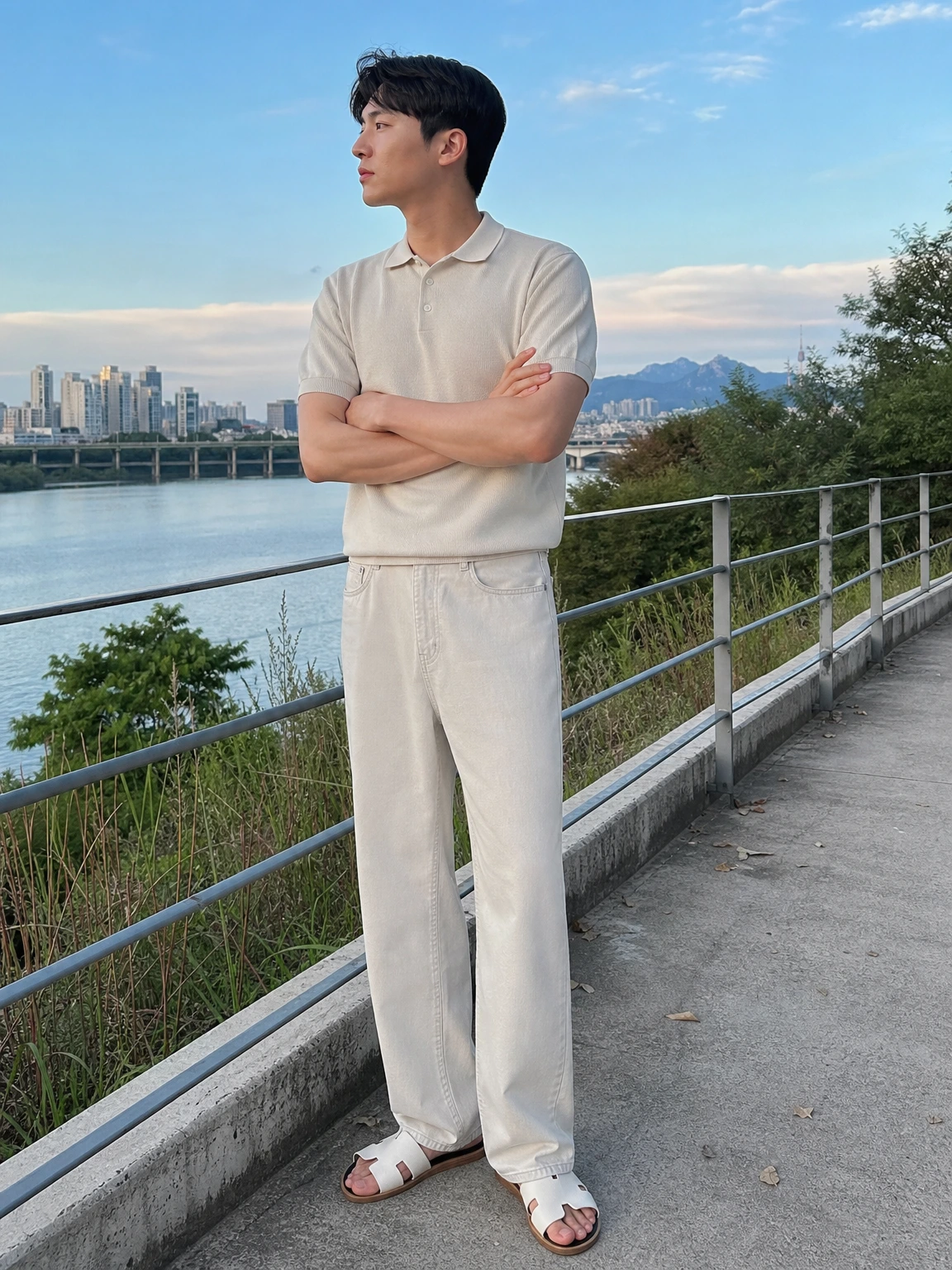 H 컷아웃이 돋보이는 샌들