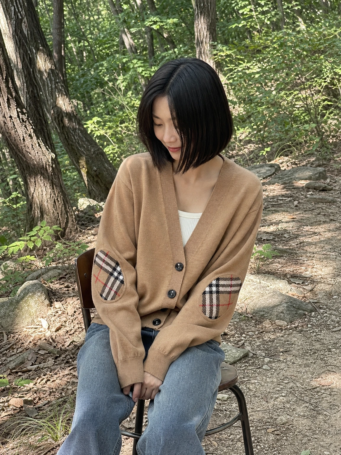 팔꿈치 체크 포인트 가디건