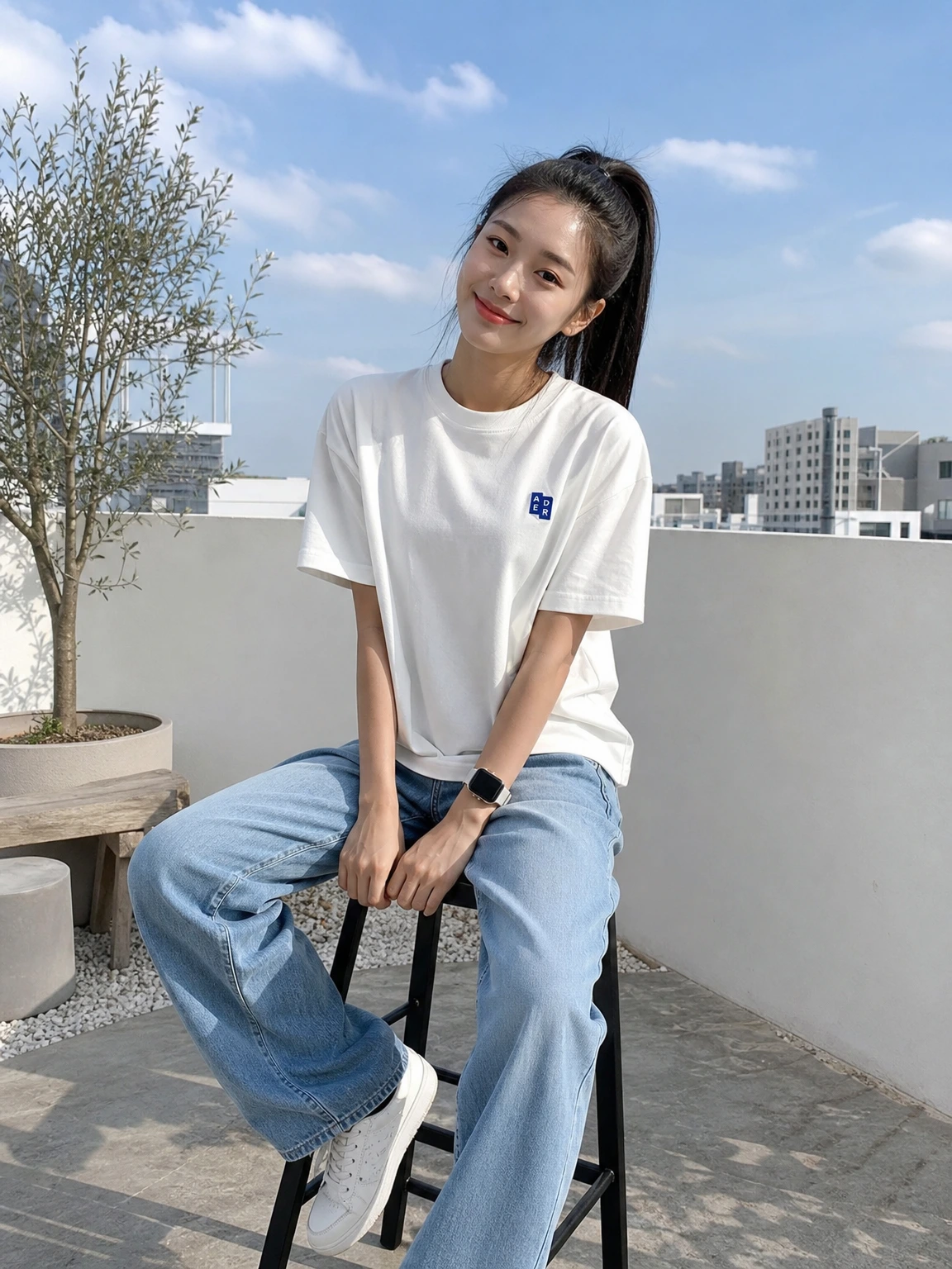 미니 태그로 힘을 준 반팔 티셔츠