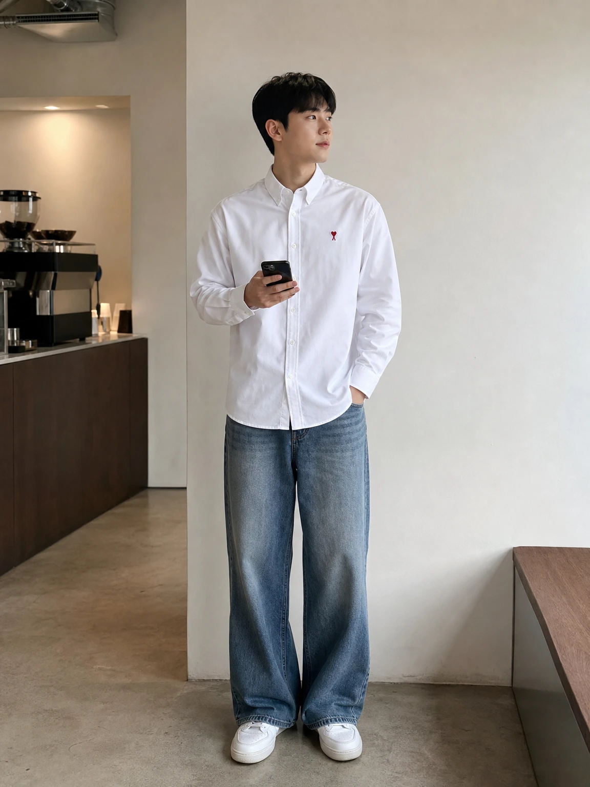 하트 자수로 포인트 준 셔츠