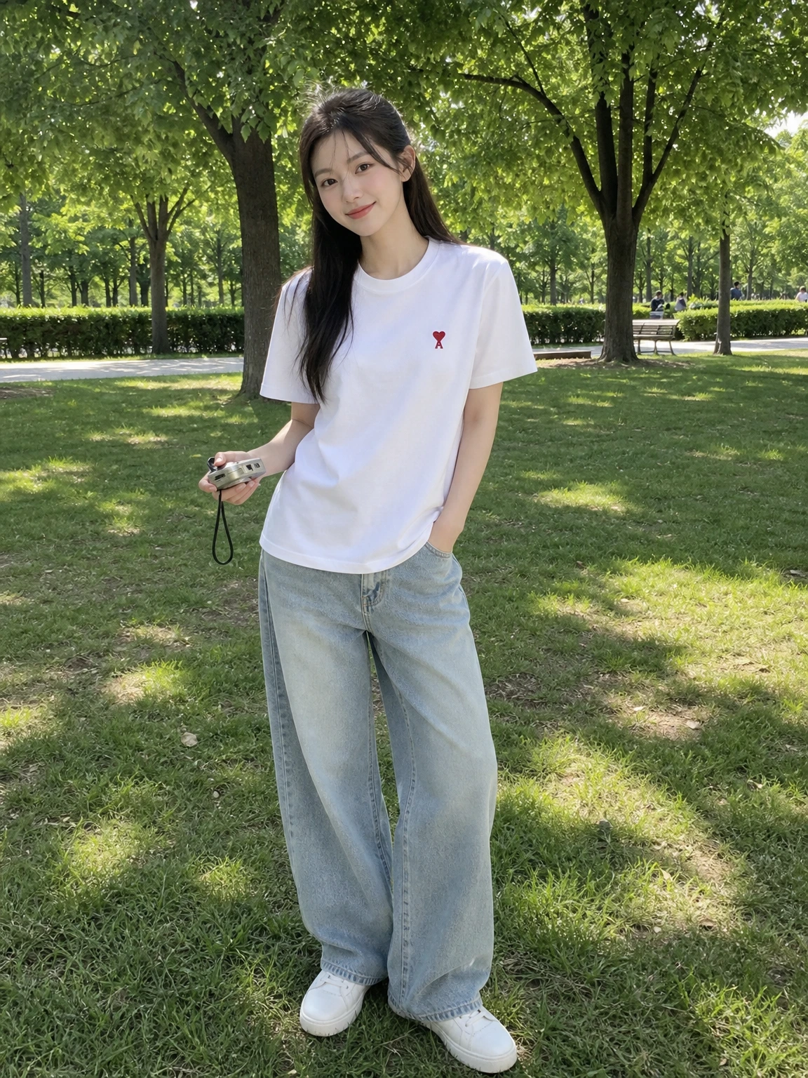 미니 하트로 포인트 준 반팔 티셔츠