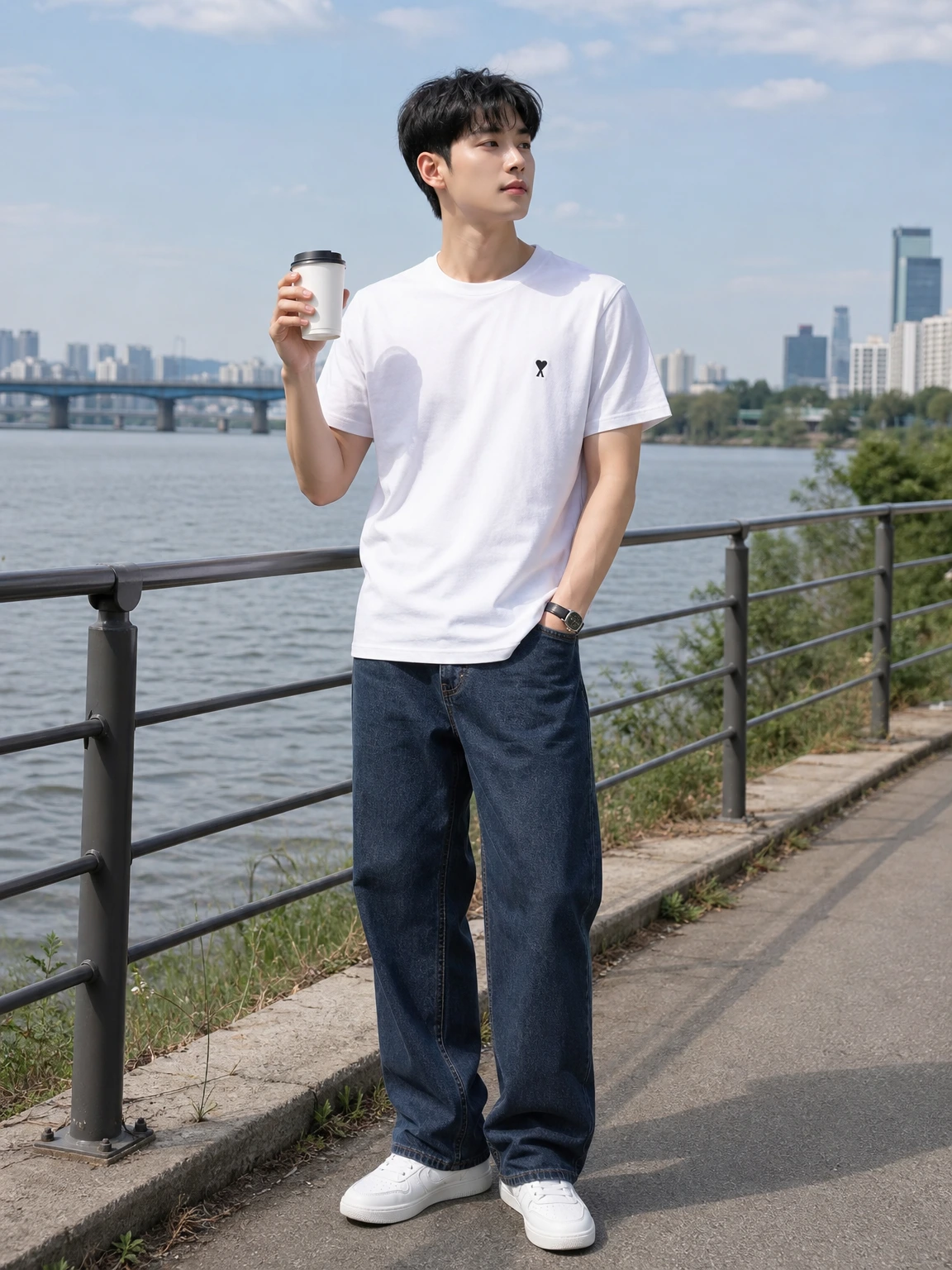 미니 자수로 완성한 반팔 티셔츠
