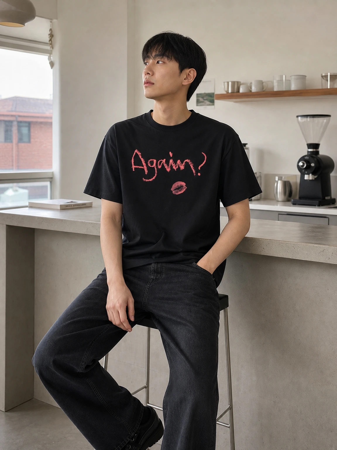 레터링으로 시선 끄는 반팔 티셔츠