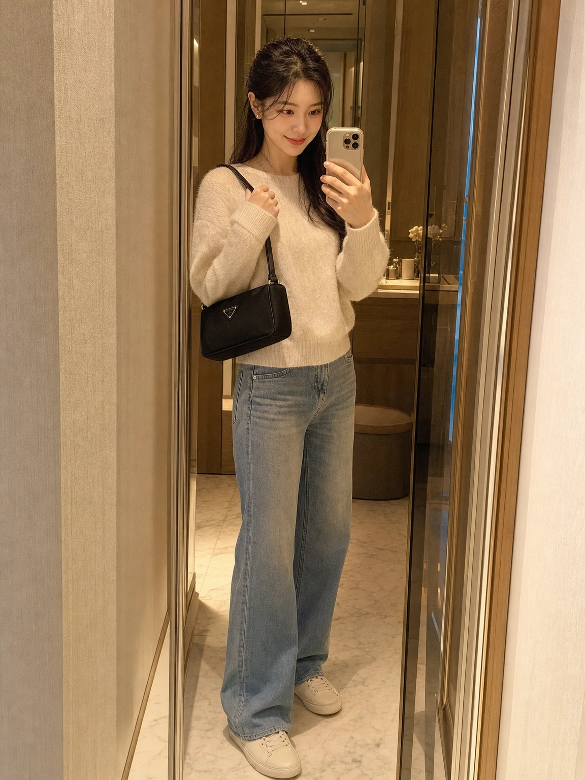 슬림 실루엣의 나일론 숄더백