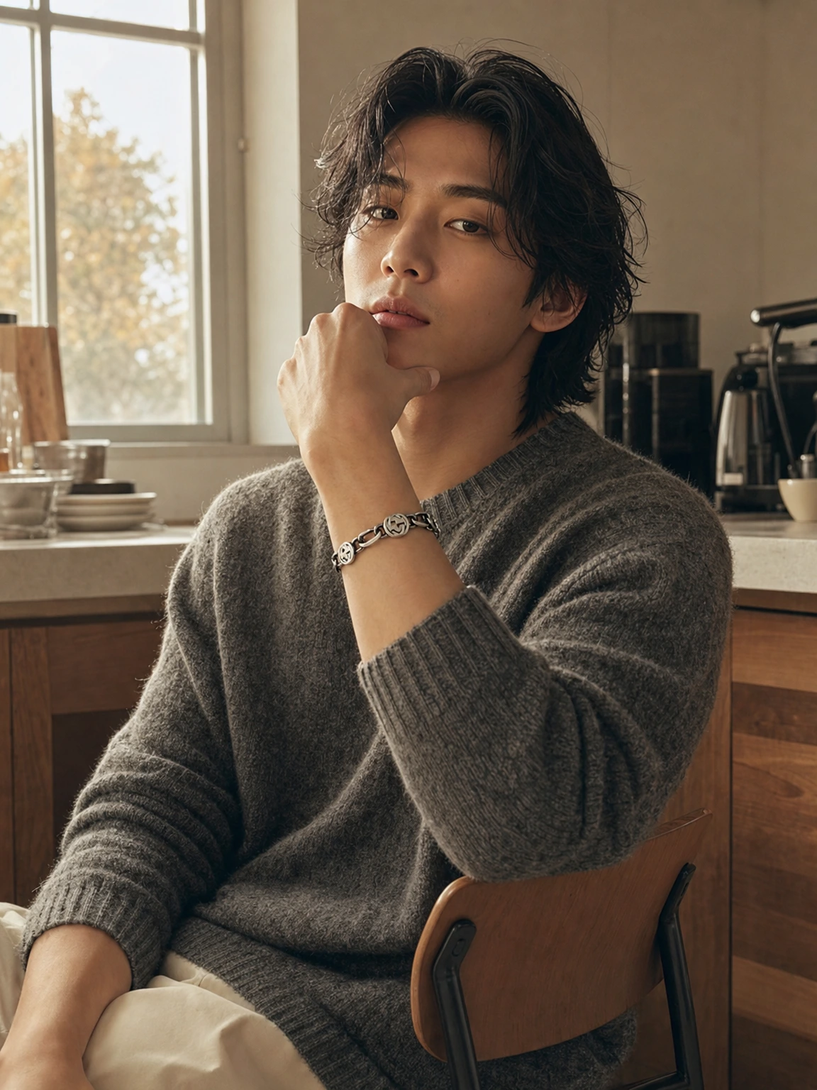 실버 체인이 돋보이는 브레이슬릿