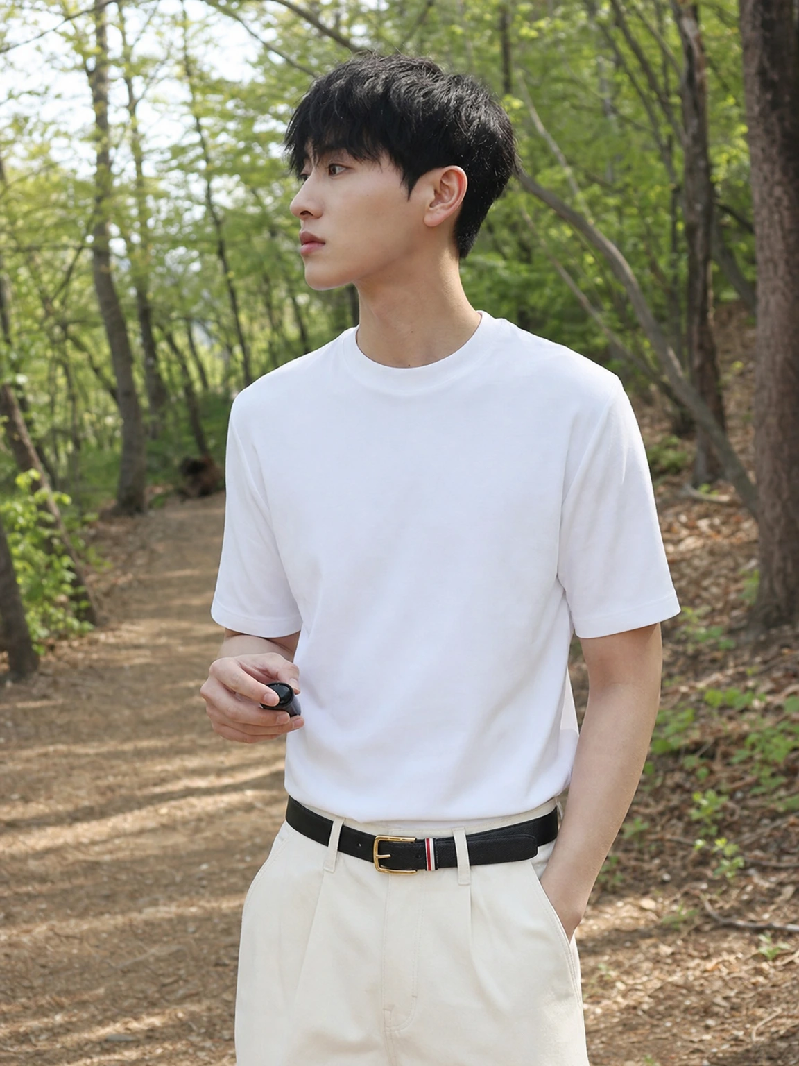 트리컬러 포인트 레더 벨트