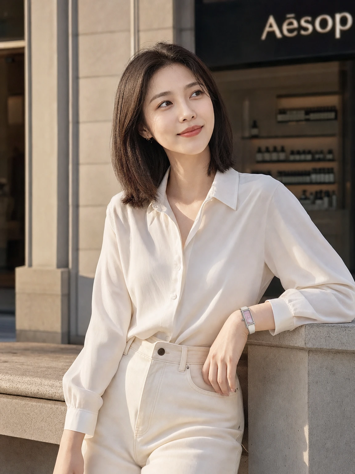 슬림한 핑크 페이스 뱅글 시계