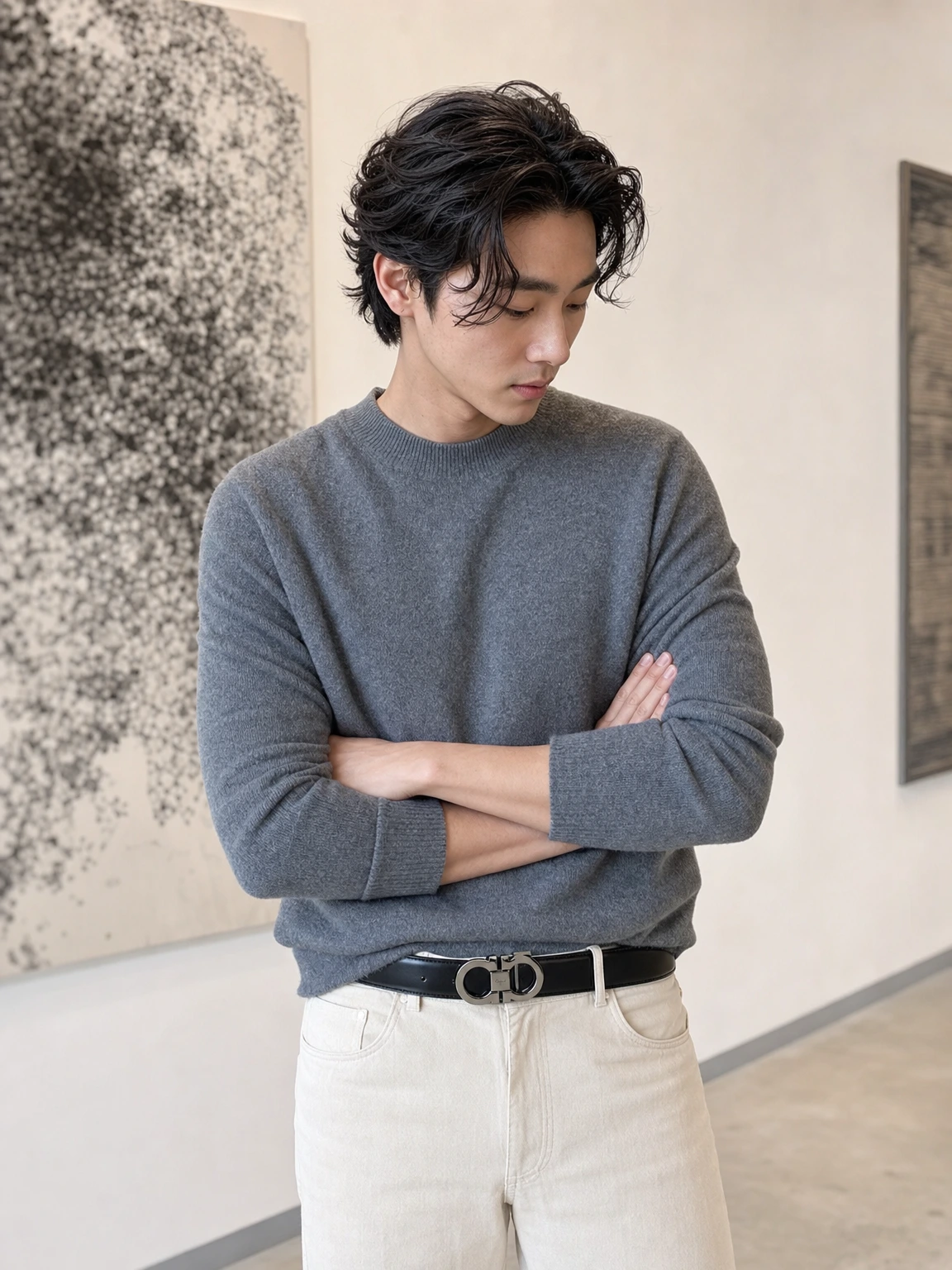 중후한 버클 라인의 벨트