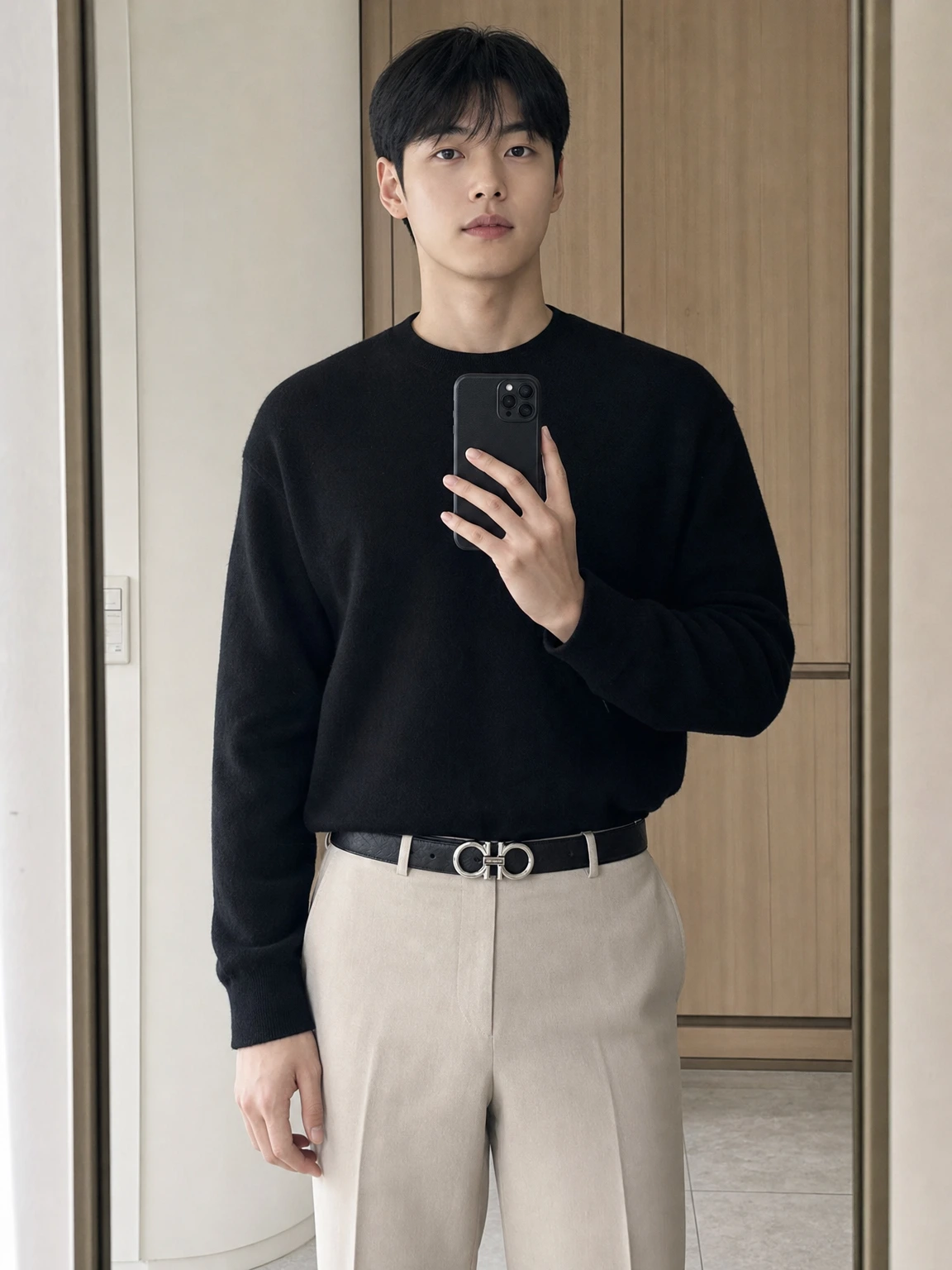 광택 버클이 돋보이는 벨트