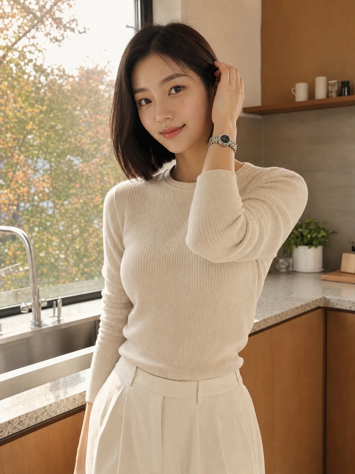 FF 로고가 은은한 스틸 시계