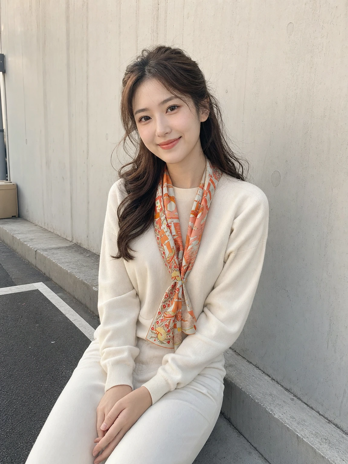 창가 노을을 담은 실크 스카프