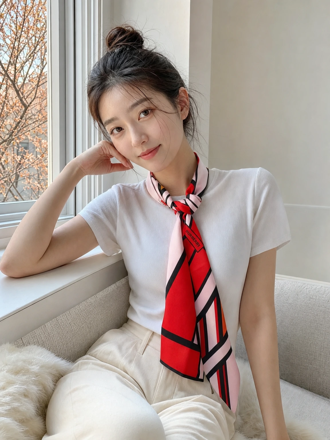 그래픽 패턴 실크 방도 스카프