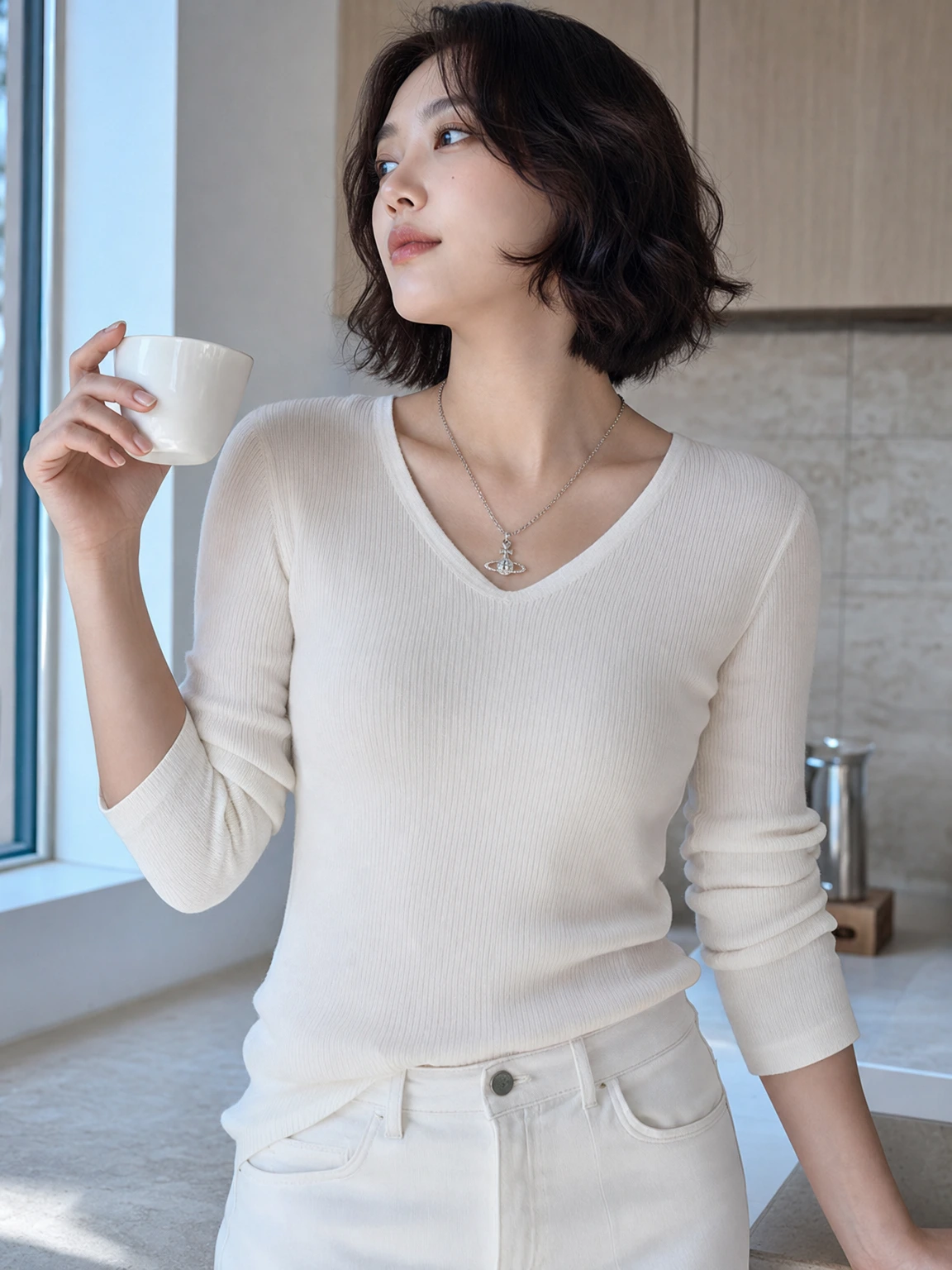 입체 오브가 빛나는 목걸이