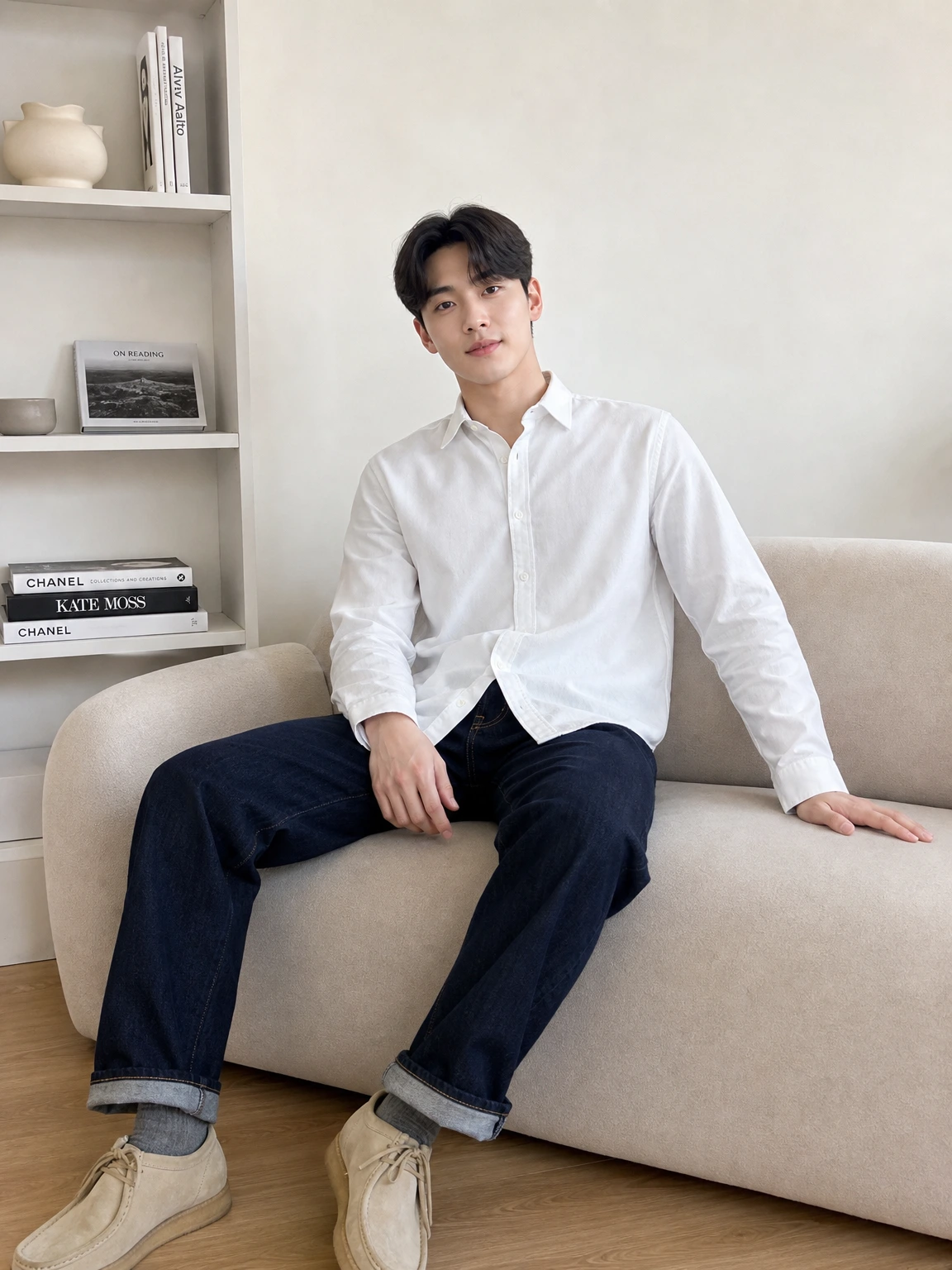 담백하게 떨어지는 슬림 셔츠