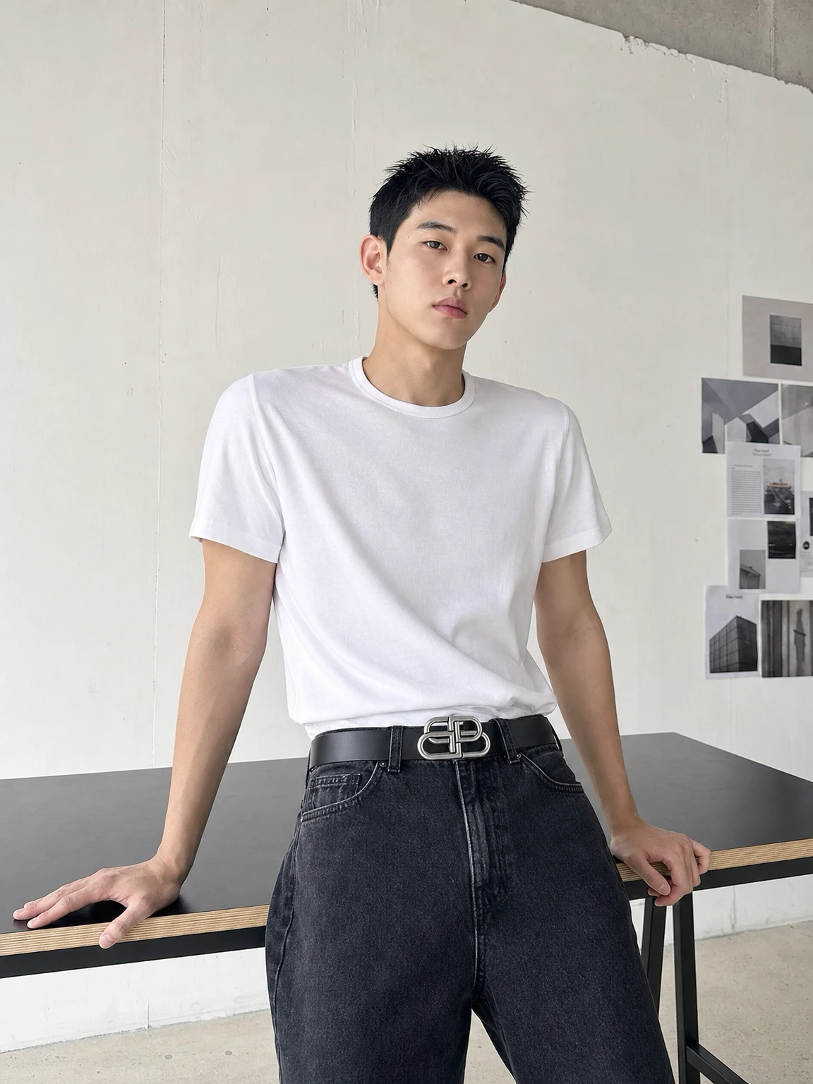 볼드 로고 버클 레더 벨트