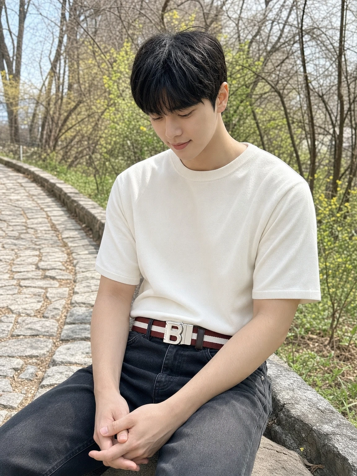 스트라이프 포인트 패브릭 벨트