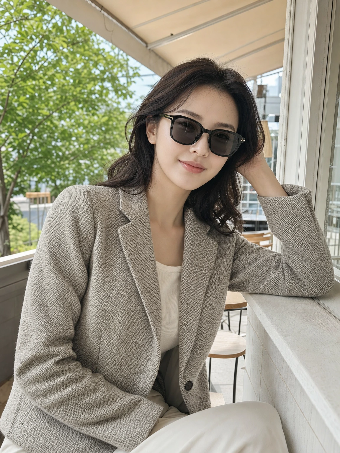 선 굵은 T장식이 돋보이는 선글라스