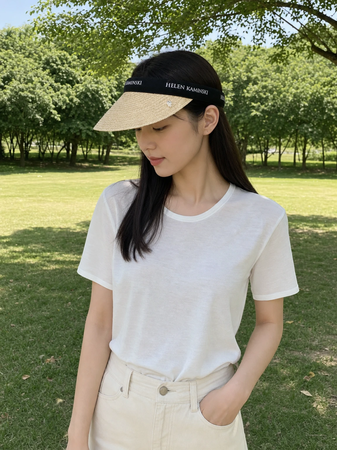 라피아 브림이 가벼운 썬캡