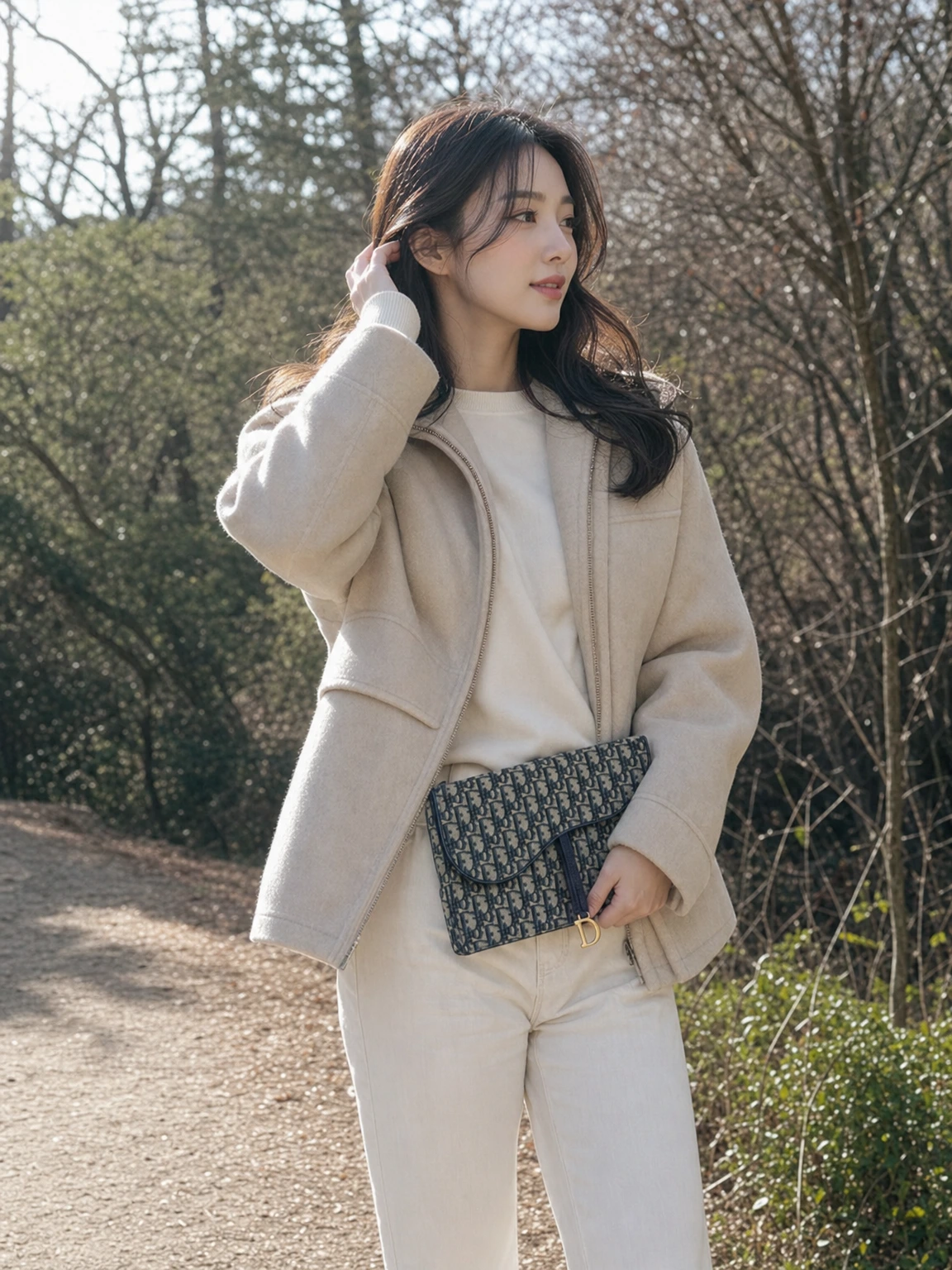 곡선 플랩이 우아한 파우치