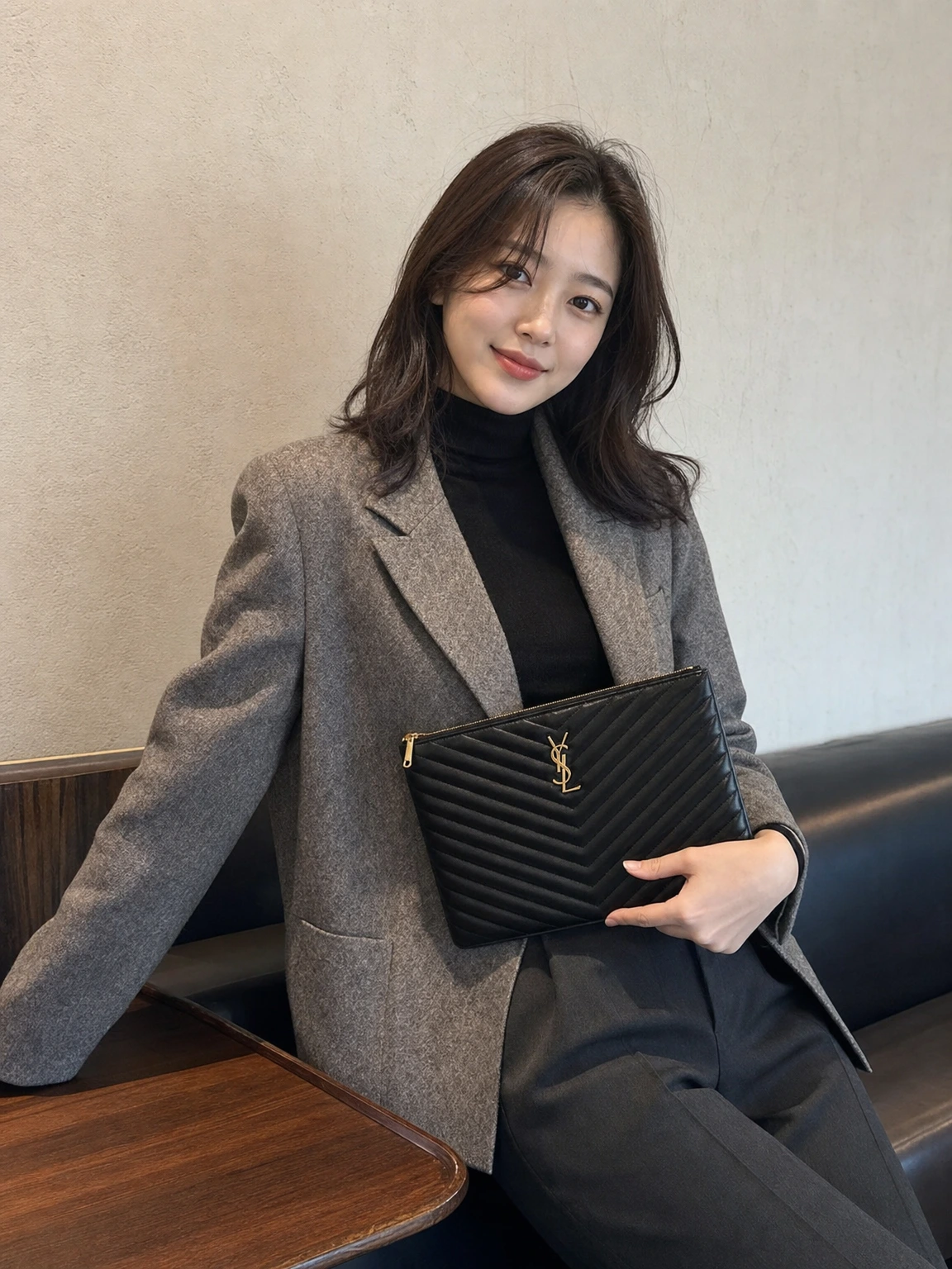 쉐브론 퀼팅이 돋보이는 클러치