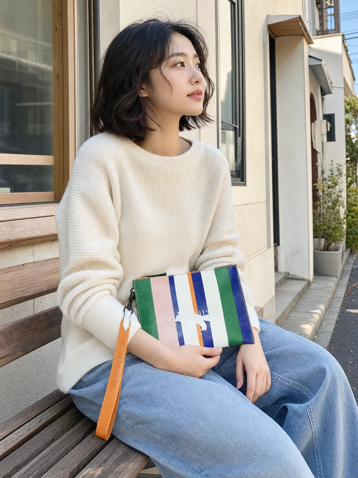 컬러 스트라이프가 경쾌한 파우치
