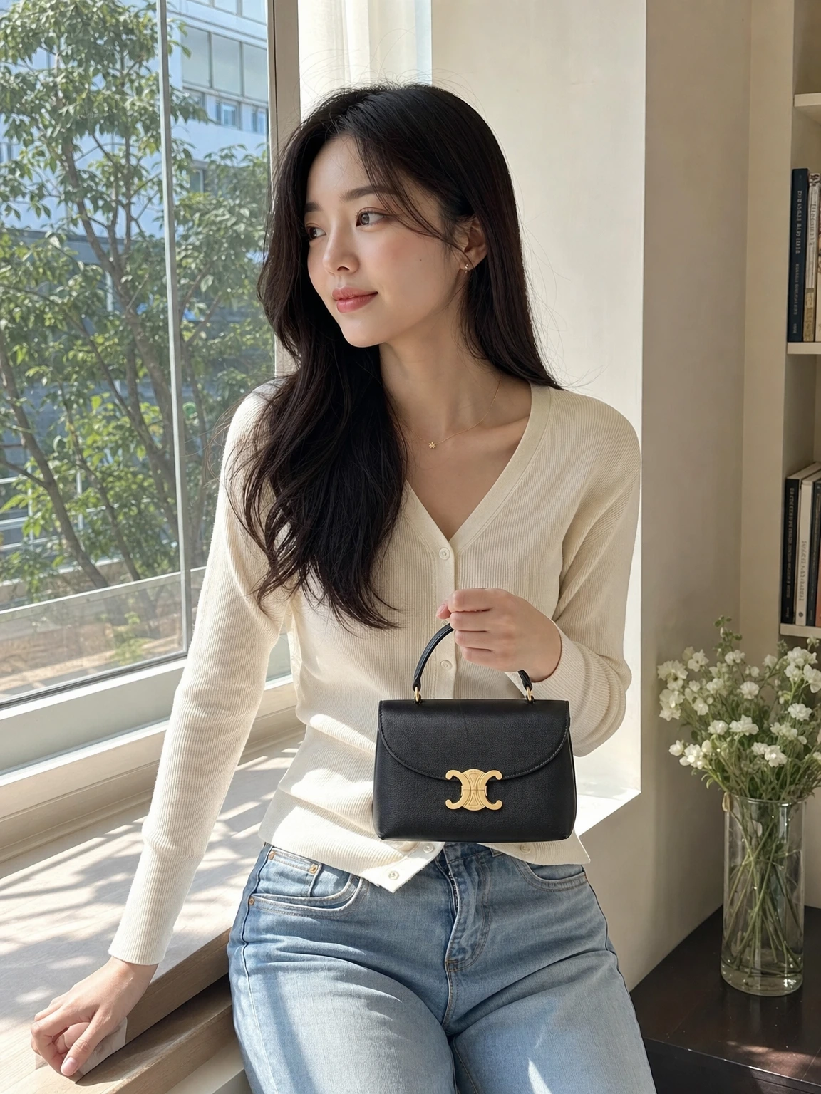 곡선 플랩이 우아한 미니 탑 핸들백
