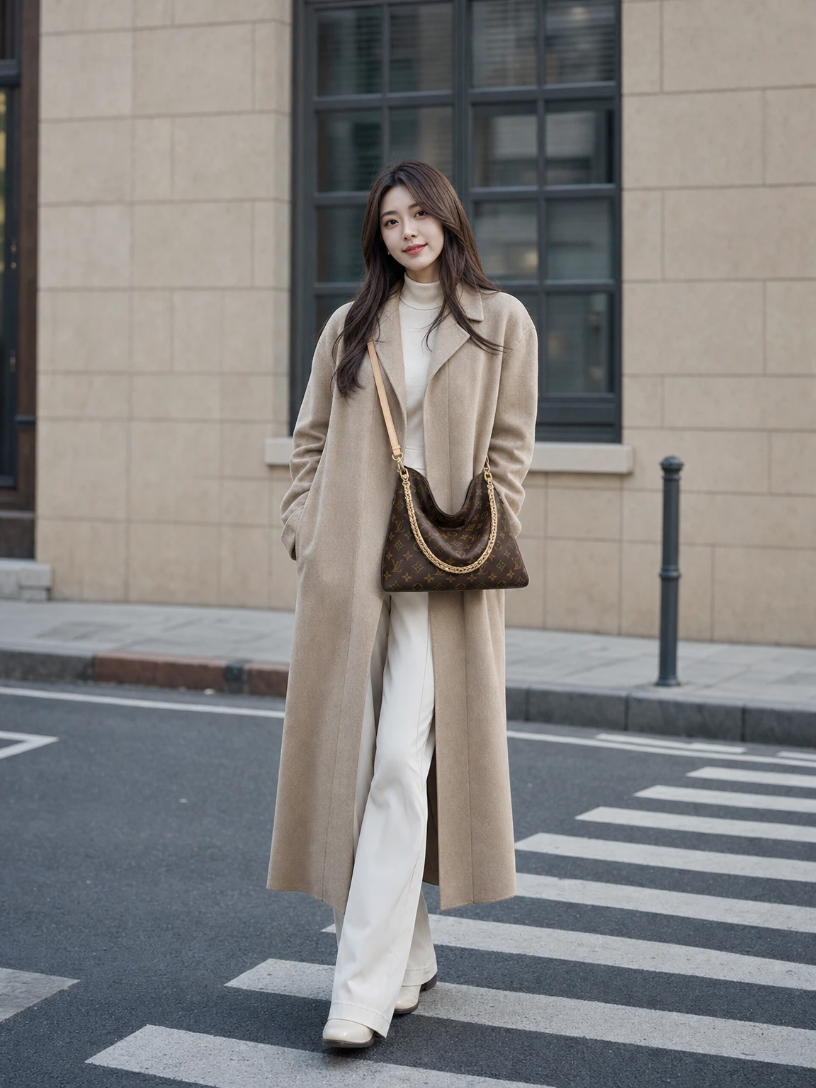 드레이프 실루엣의 모노그램 숄더백