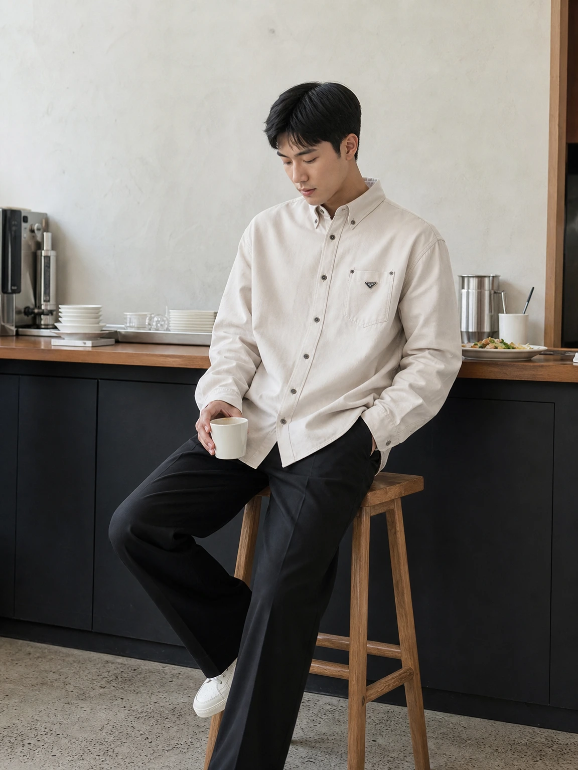 버튼다운 칼라로 단정한 셔츠