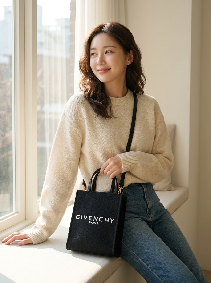로고가 선명한 버티컬 미니 토트백