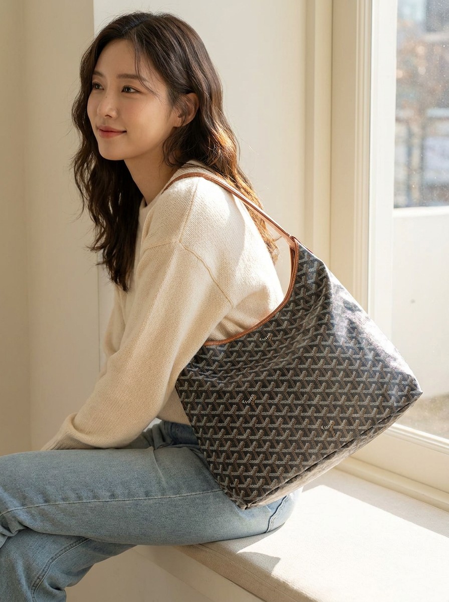 시그니처 패턴의 호보 숄더백