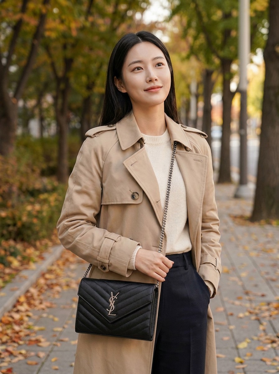 슬림 체인이 돋보이는 플랩 숄더백