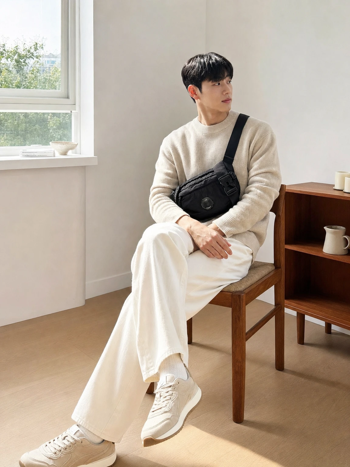 렌즈 디테일 나일론 슬링백