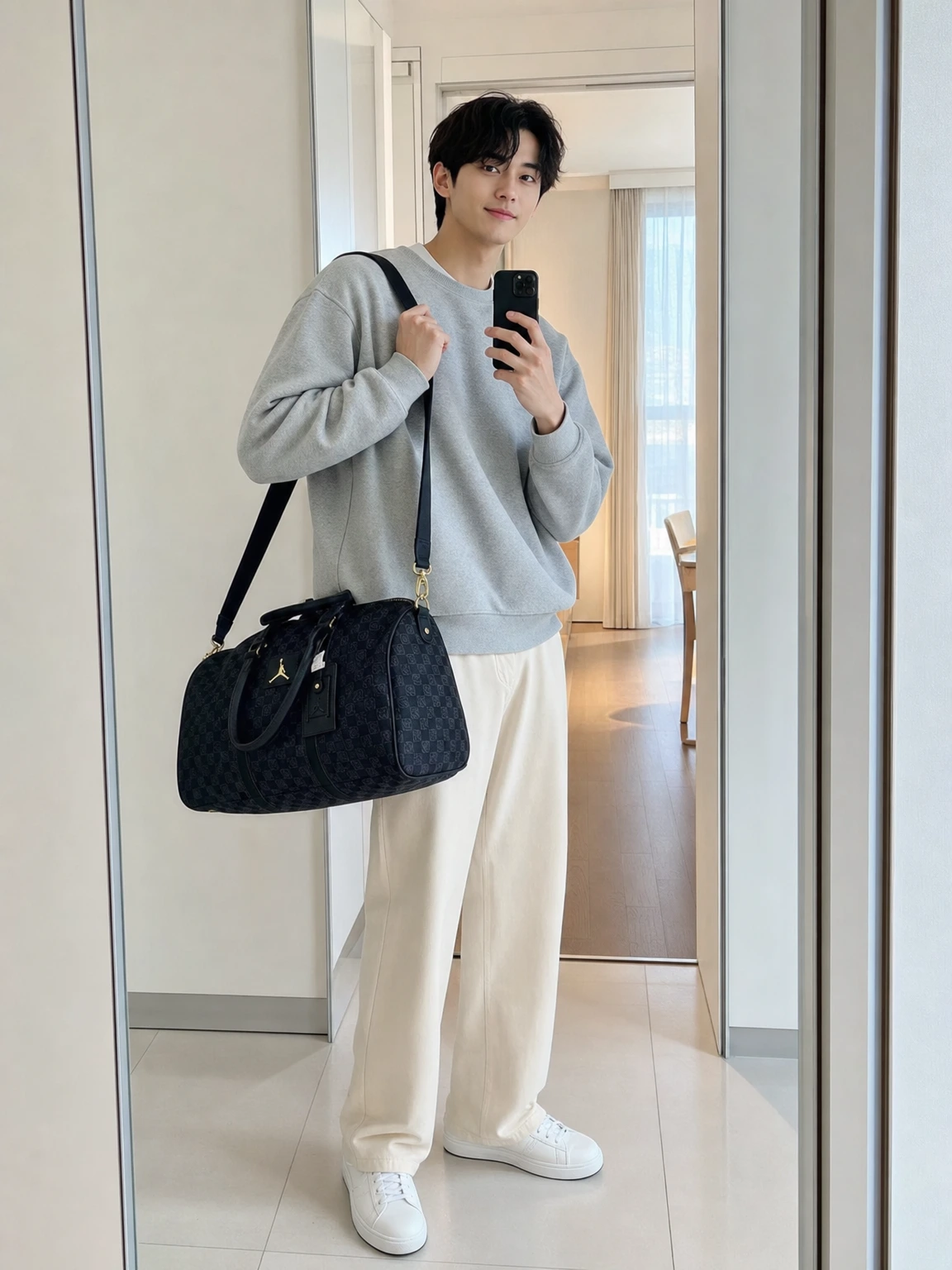 체크 패턴의 조던 골프 더플백