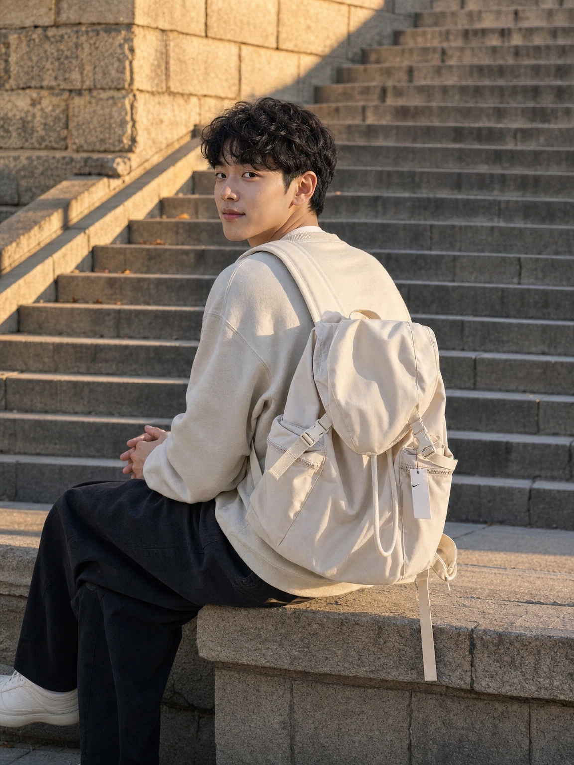 슬림한 실루엣의 럭색 백팩