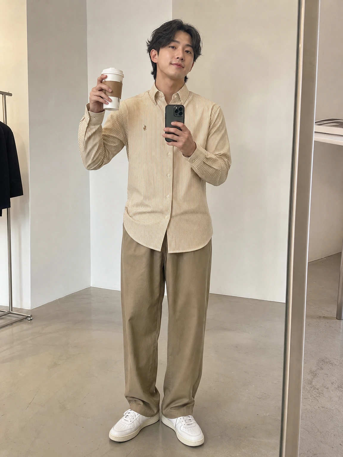 세로 스트라이프로 선명한 셔츠