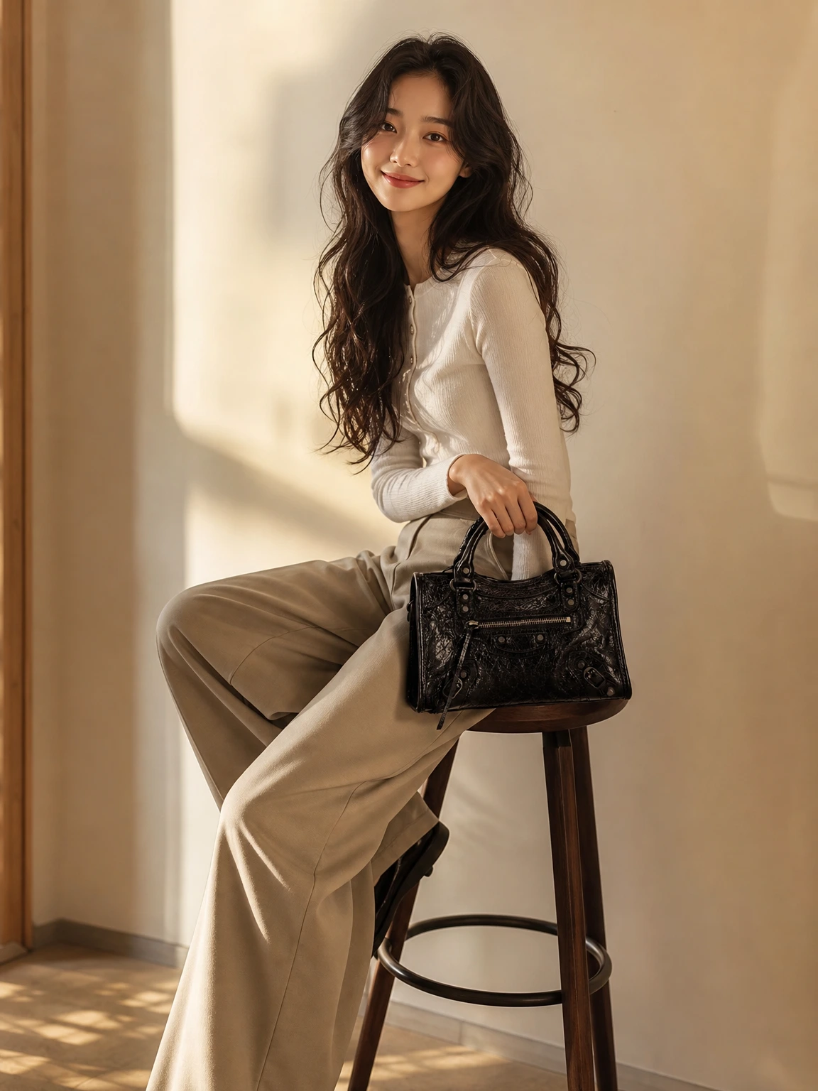 스터드 디테일 시티 토트백