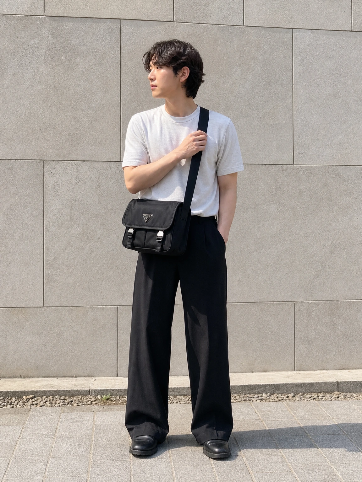 버클 디테일이 실용적인 나일론 메신저백