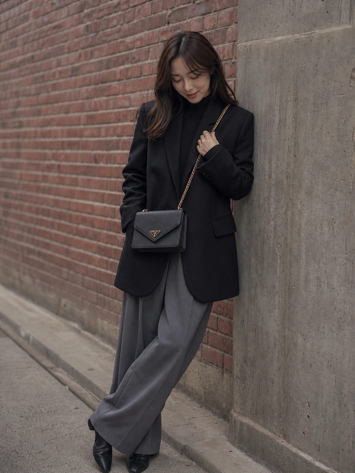 삼각 플랩이 돋보이는 체인 숄더백
