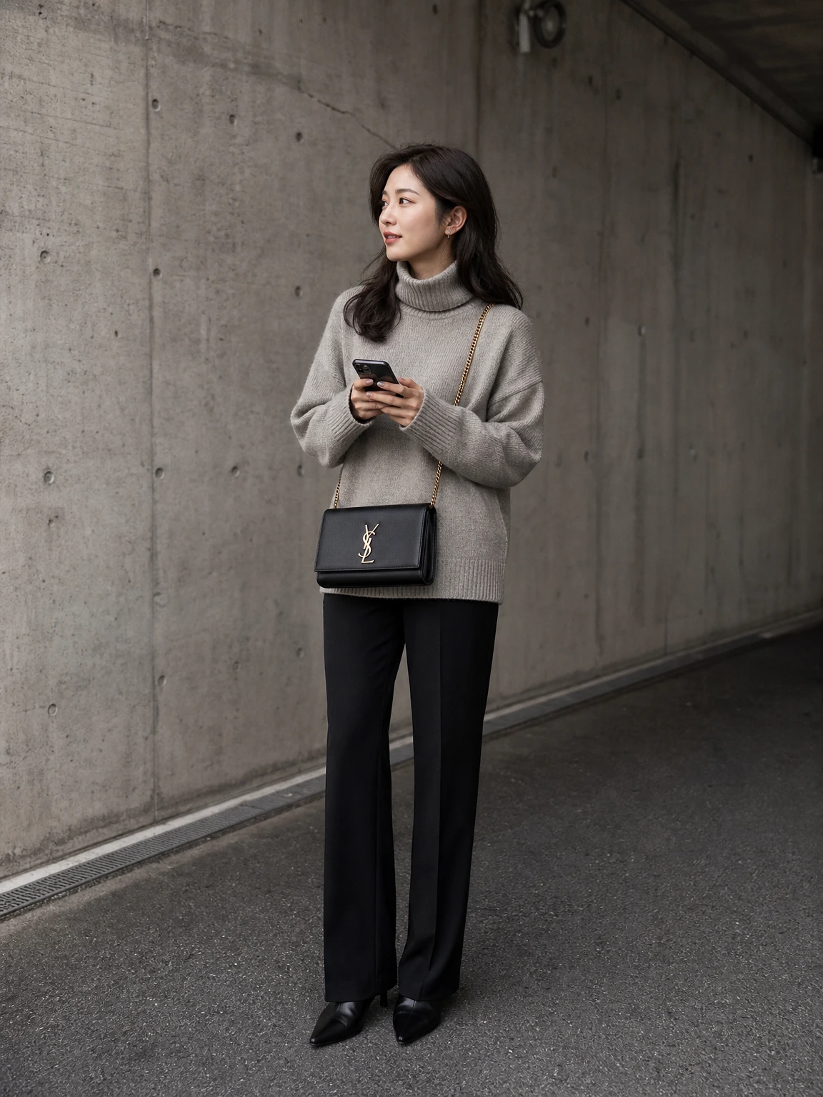 심플한 실루엣의 체인 사첼백