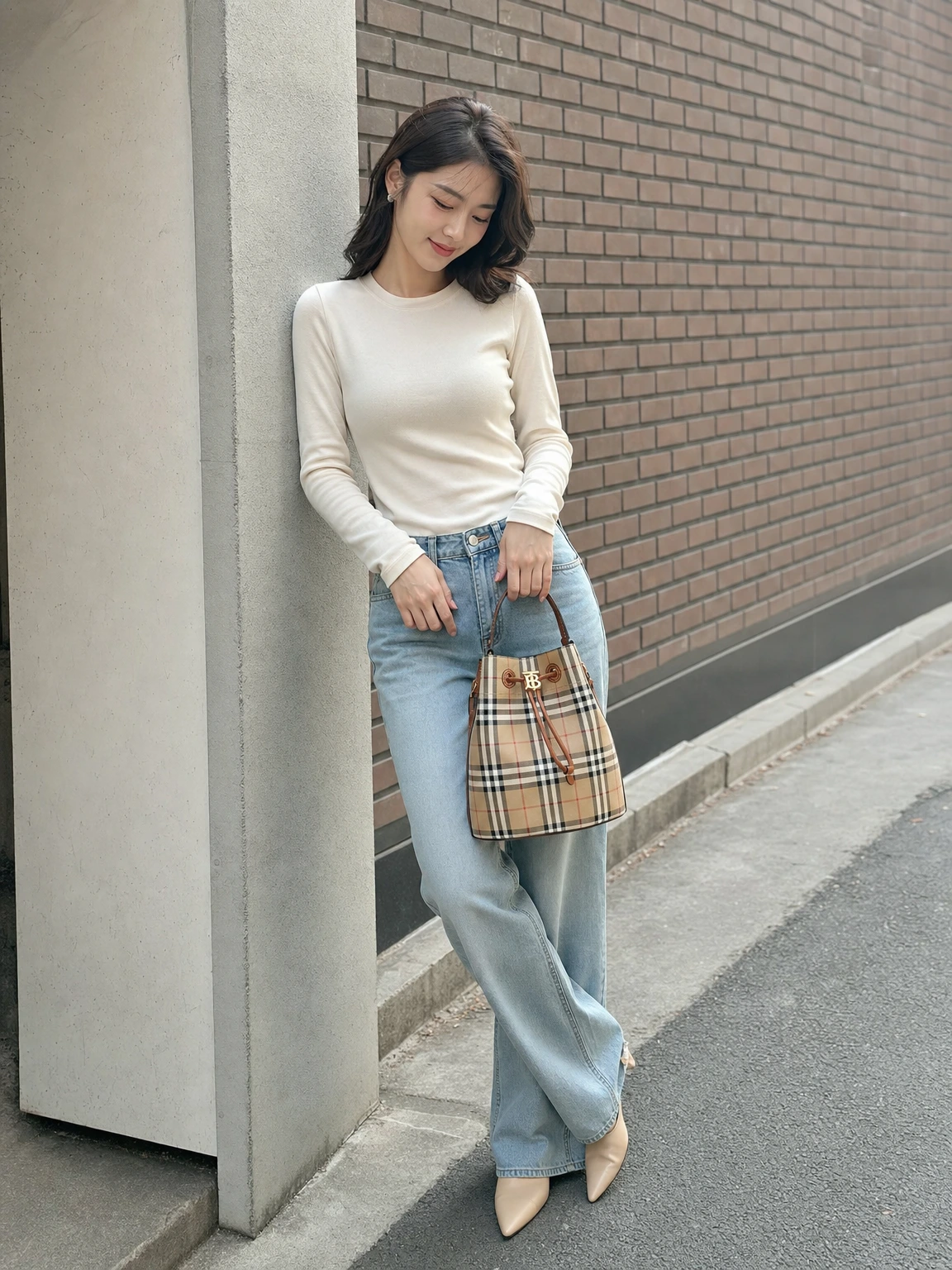 체크 패턴이 클래식한 버킷백
