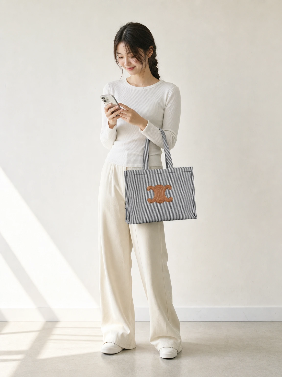 스트라이프 캔버스 데일리 토트백