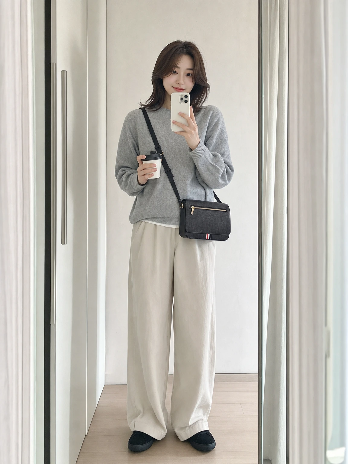 단정한 레더 메신저 백