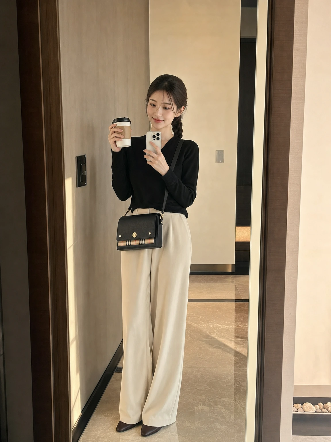 체크 디테일이 엿보이는 크로스백